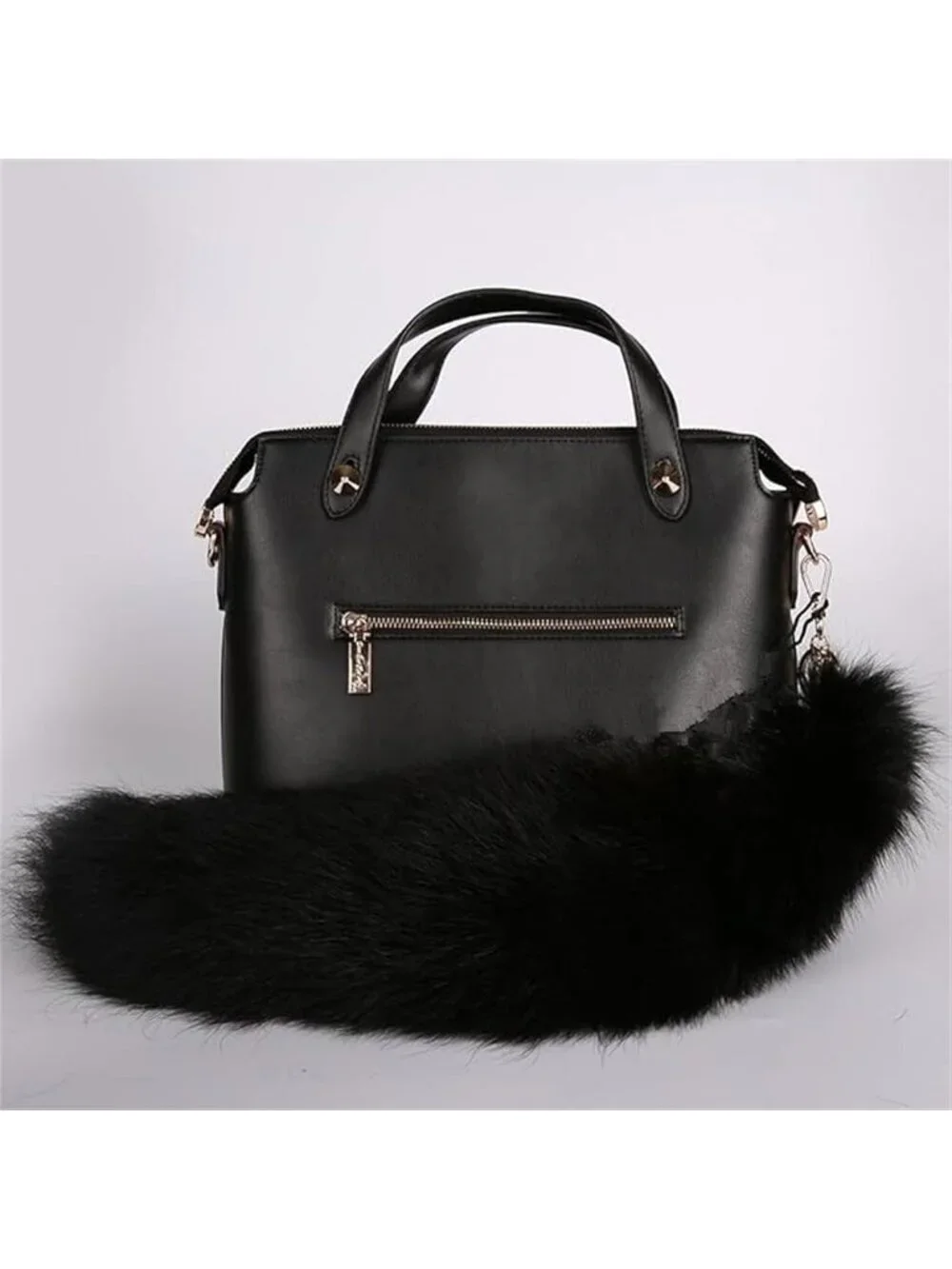Women's Black Pendant Cosplay Costume Halloween Furry Tails Keychain Handbag